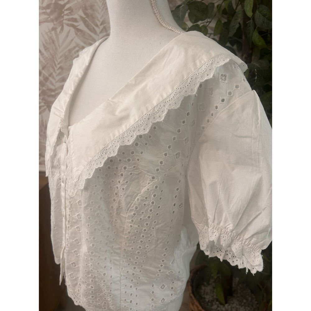 NWOT American Eagle Ruffle Collar Eyelet Crop Top Size XL Boho - Picture 5 of 8